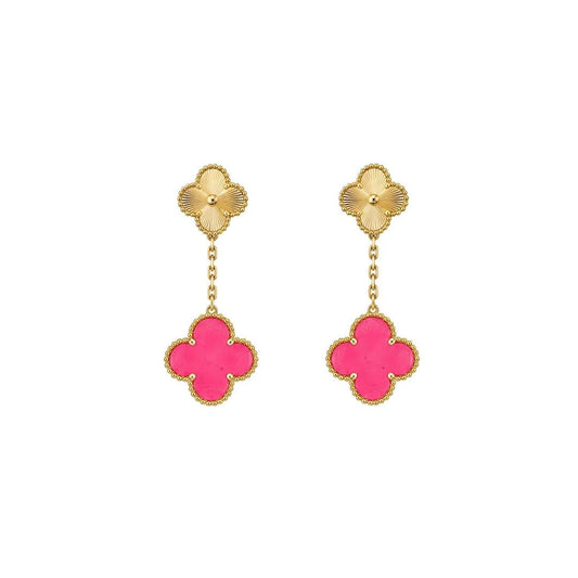 [Regalia Jewelry]NEW CLOVER 2 MOTIF PINK ENAMEL EARRINGS