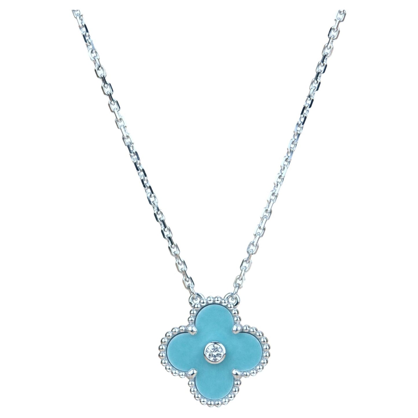 [Lumi Jewelry]CLOVER 15MM DIAMOND SVRES PORCELAIN  NECKLACE SILVER