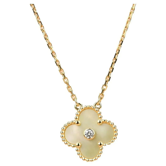 [Regalia Jewelry]CLOVER 15MM DIAMOND GOLD MOTHER OF PEARL NECKLACE