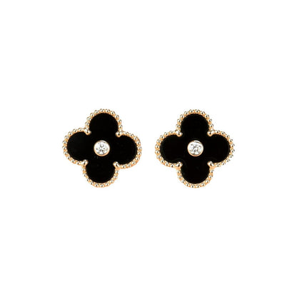[Regalia Jewelry]CLOVER MEDIUM 1 MOTIFS ONYX DIAMOND EARRINGS
