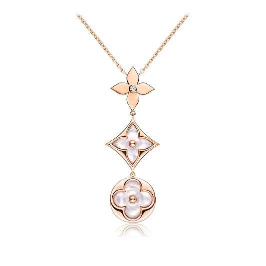[Regalia Jewelry]COLOR BLOSSOM LARIAT NECKLACE PINK GOLD WHITE MOTHER PEARL AND DIAMOND