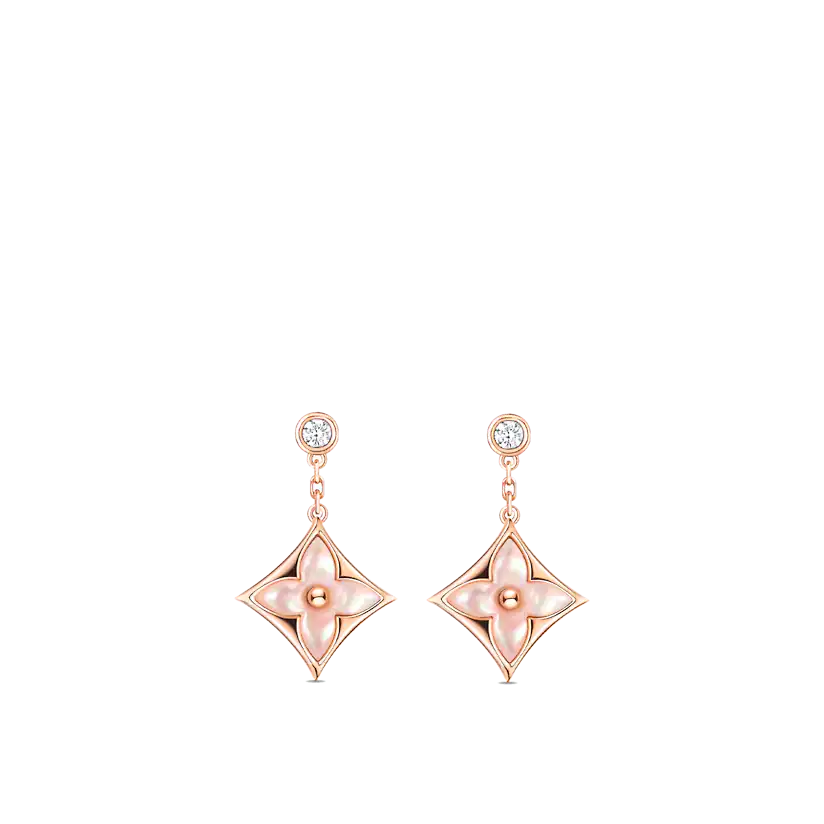 [Lumi Jewelry]DOUBLE STAR PINK GOLD MOP DROP EARRINGS