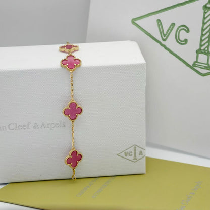 [Regalia Jewelry]CLOVER 5 MOTIFS PINK ENAMEL BRACELET