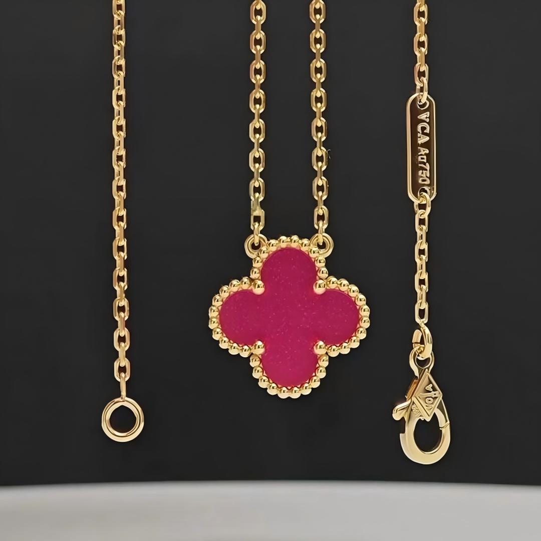 [Regalia Jewelry] CLOVER 1 MOTIFS PINK ENAMEL NECKLACE