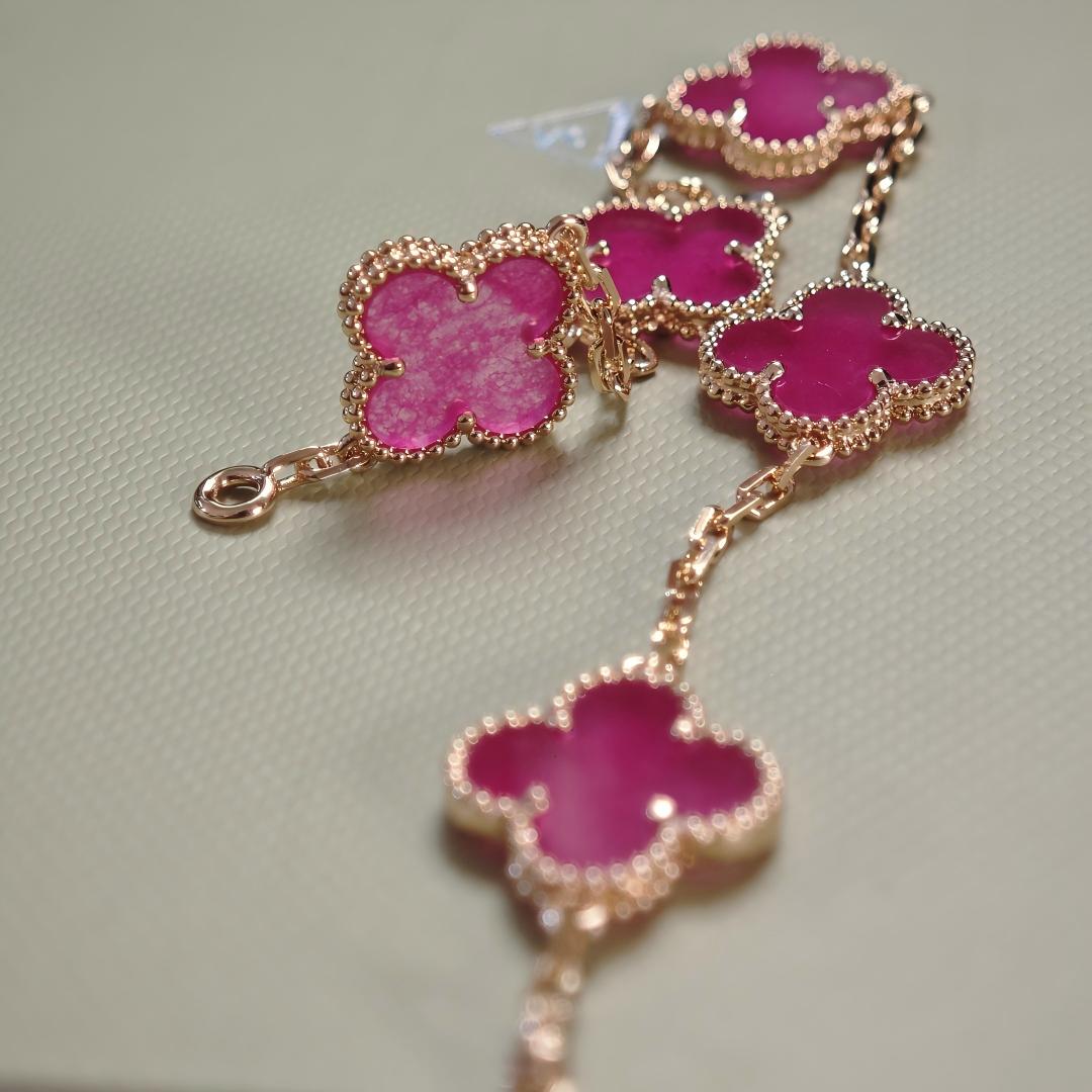 [Regalia Jewelry]CLOVER 5 MOTIFS PINK ENAMEL BRACELET