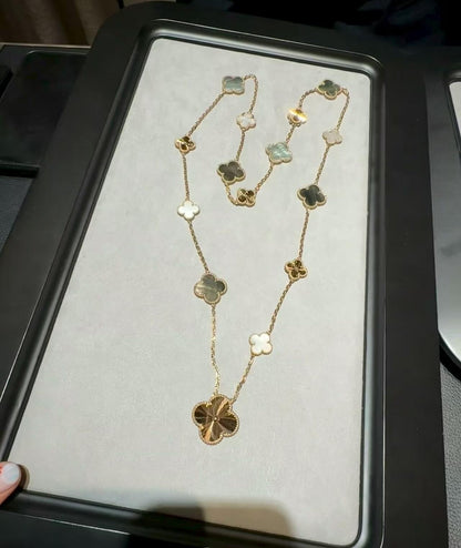 [Regalia Jewelry]DETACHABLE CLOVER 15(11+4) FLOWER ROSE GOLD NECKLACE SET