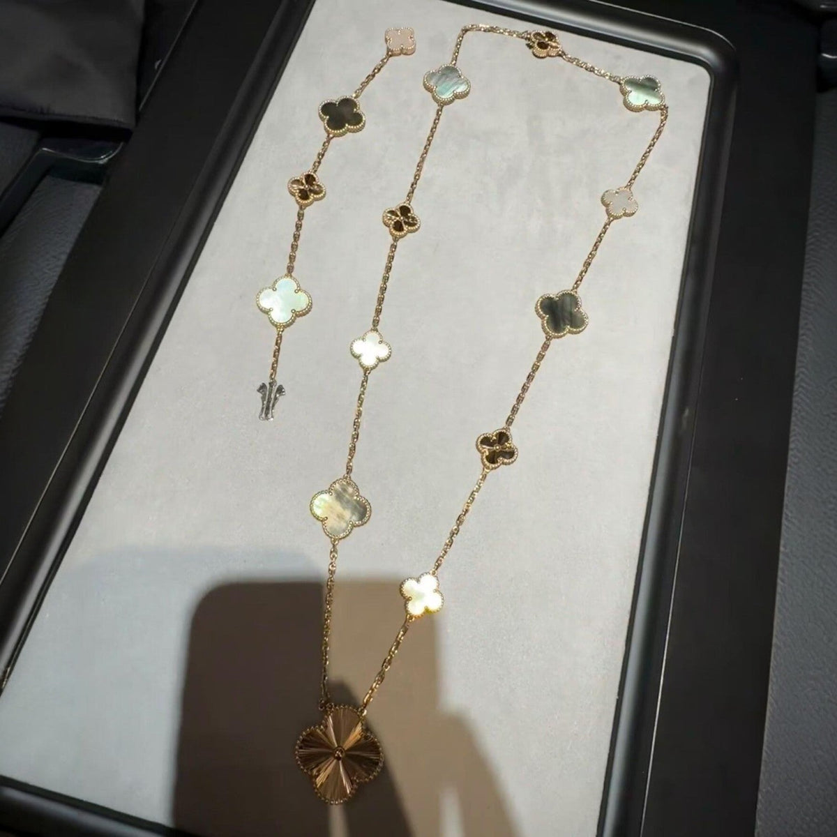 [Regalia Jewelry]DETACHABLE CLOVER 15(11+4) FLOWER ROSE GOLD NECKLACE SET