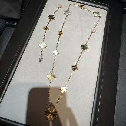 [Regalia Jewelry]DETACHABLE CLOVER 15(11+4) FLOWER ROSE GOLD NECKLACE SET
