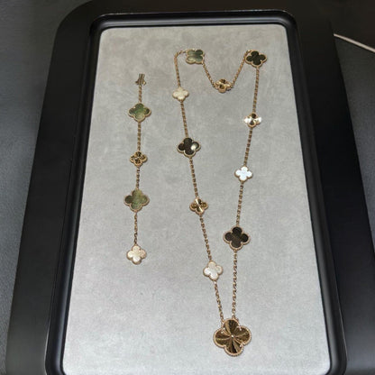 [Regalia Jewelry]DETACHABLE CLOVER 15(11+4) FLOWER ROSE GOLD NECKLACE SET