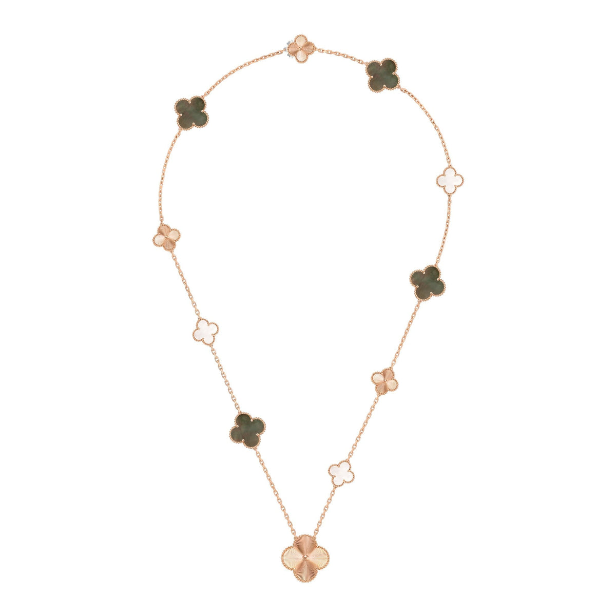 [Regalia Jewelry]DETACHABLE CLOVER 15(11+4) FLOWER ROSE GOLD NECKLACE SET