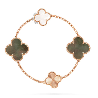 [Regalia Jewelry]DETACHABLE CLOVER 15(11+4) FLOWER ROSE GOLD NECKLACE SET