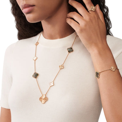 [Regalia Jewelry]DETACHABLE CLOVER 15(11+4) FLOWER ROSE GOLD NECKLACE SET