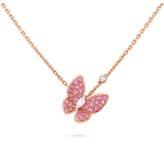 [Regalia Jewelry]BUTTERFLY RED DIAMOND ROSE GOLD NECKLACE