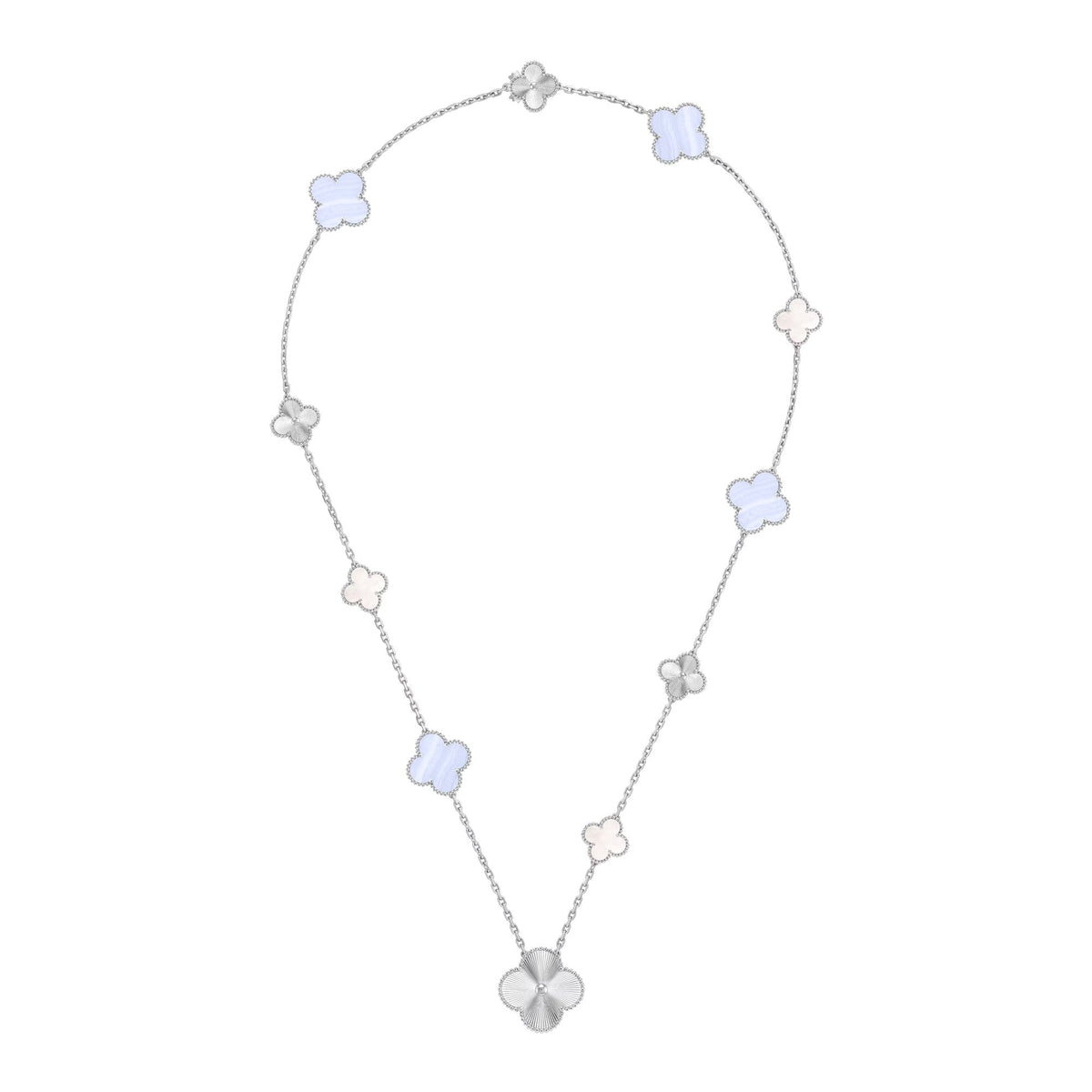 [Regalia Jewelry]DETACHABLE CLOVER 15(11+4) FLOWER SILVER NECKLACE SET