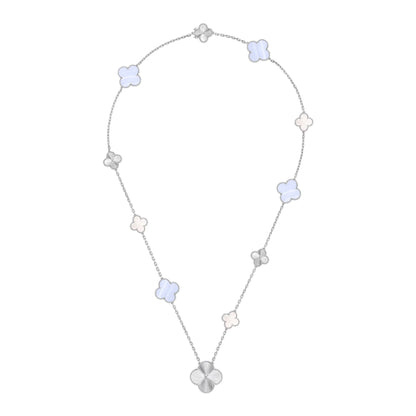 [Regalia Jewelry]DETACHABLE CLOVER 15(11+4) FLOWER SILVER NECKLACE SET