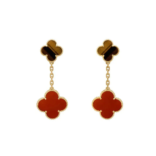 [Regalia Jewelry]CLOVER  2 MOTIF  TIGER EYE CARNELIAN EARRINGS