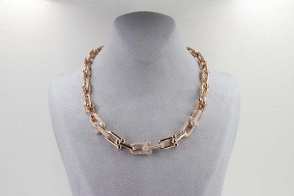 [Regalia Jewels]HARDWEAR GRADUATED LINK NECKLACE ROSE GOLD WITH PAVE DIAMONDS