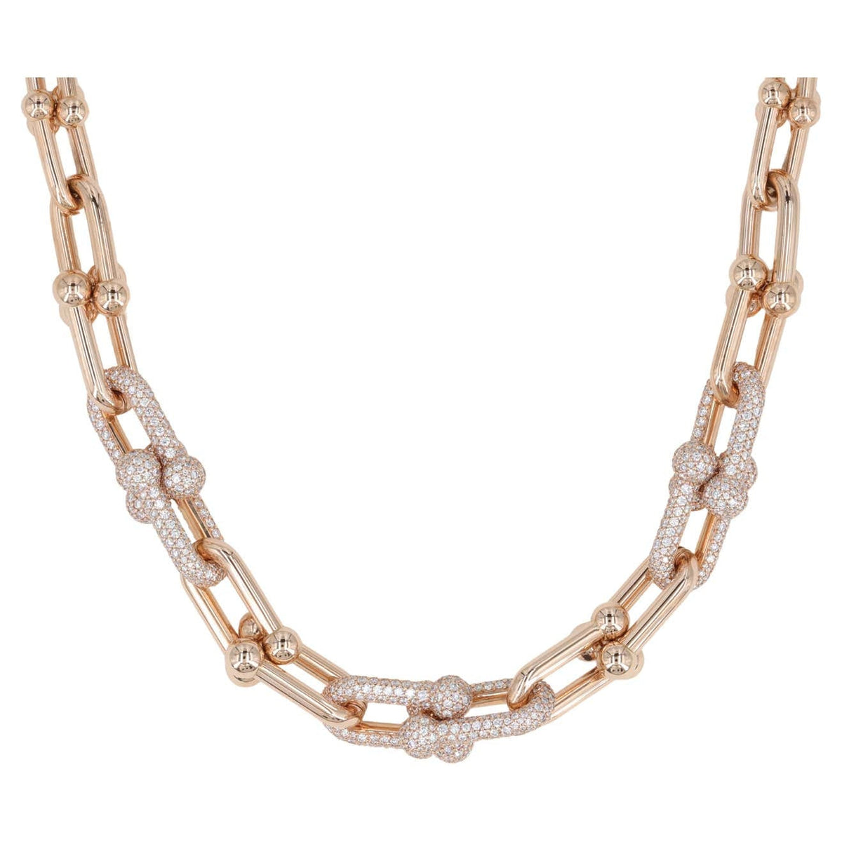 [Regalia Jewels]HARDWEAR GRADUATED LINK NECKLACE ROSE GOLD WITH PAVE DIAMONDS