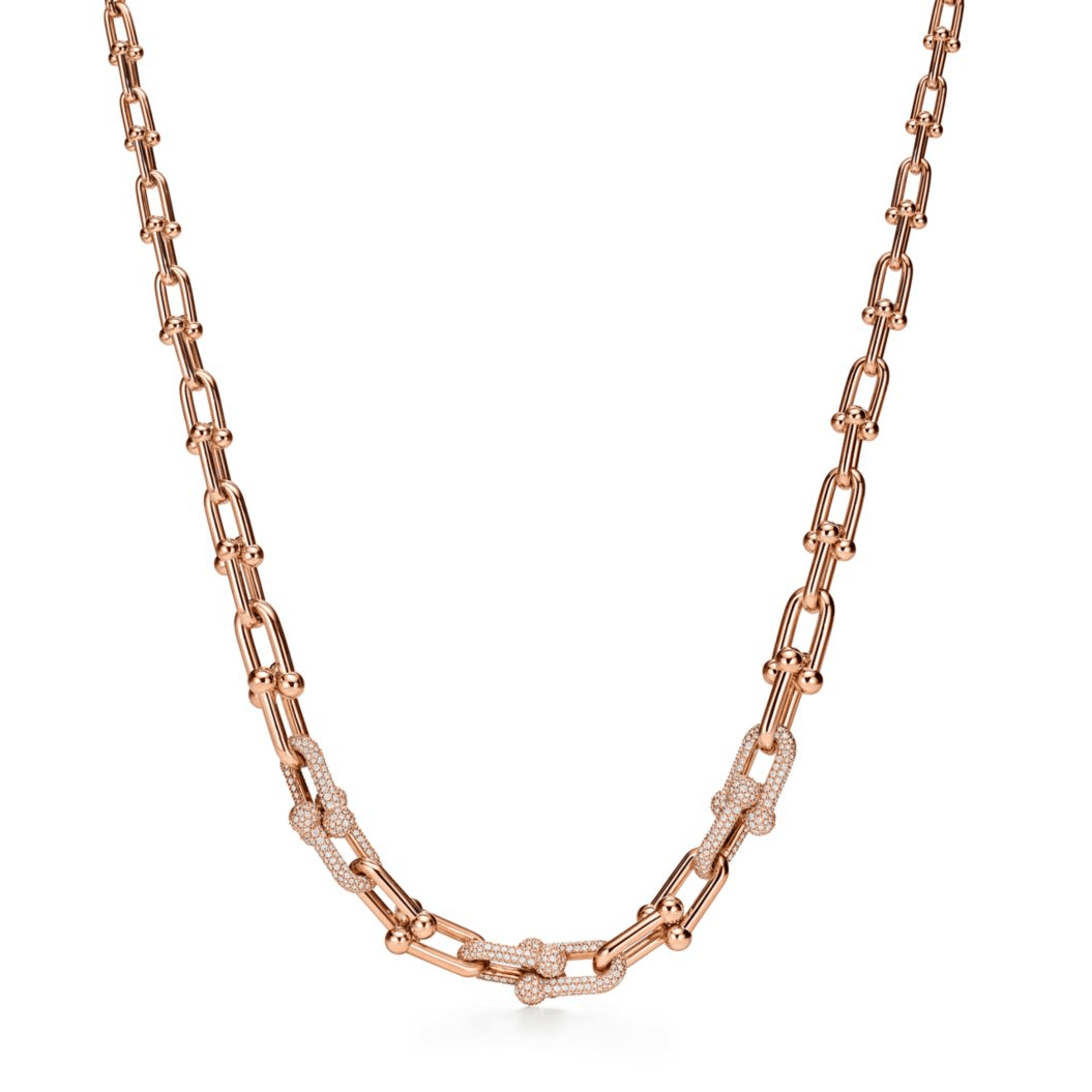 [Regalia Jewels]HARDWEAR GRADUATED LINK NECKLACE ROSE GOLD WITH PAVE DIAMONDS