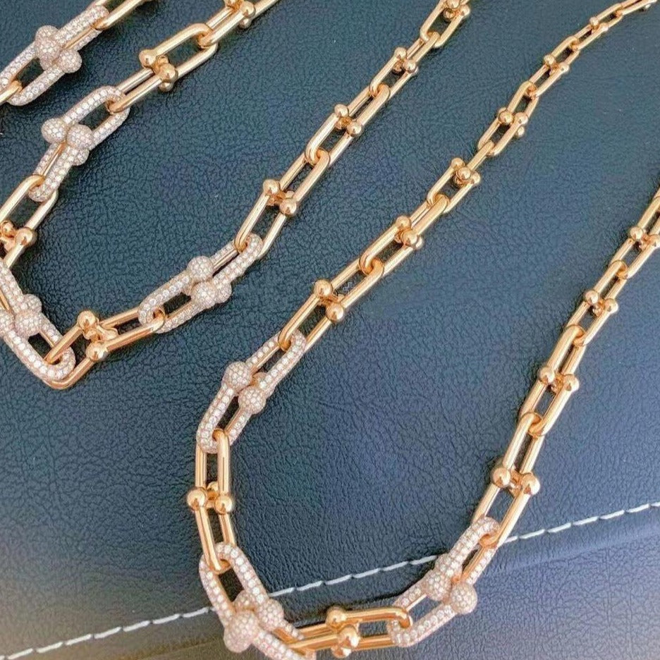 [Regalia Jewels]HARDWEAR GRADUATED LINK NECKLACE ROSE GOLD WITH PAVE DIAMONDS