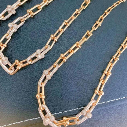 [Regalia Jewels]HARDWEAR GRADUATED LINK NECKLACE ROSE GOLD WITH PAVE DIAMONDS
