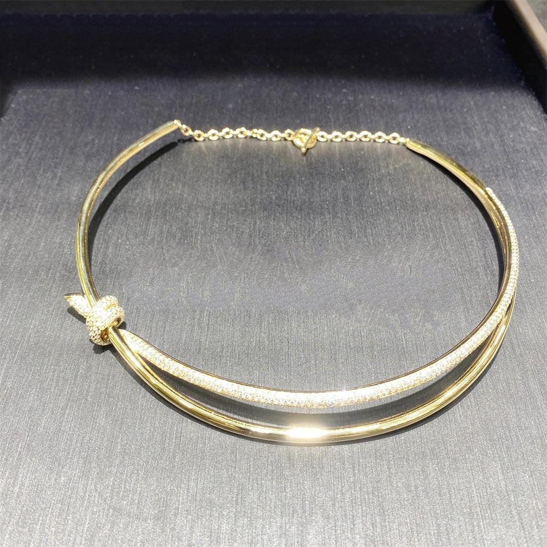 [Regalia Jewels]KNOT DOUBLE ROW NECKLACE IN YELLOW GOLD WITH DIAMONDS