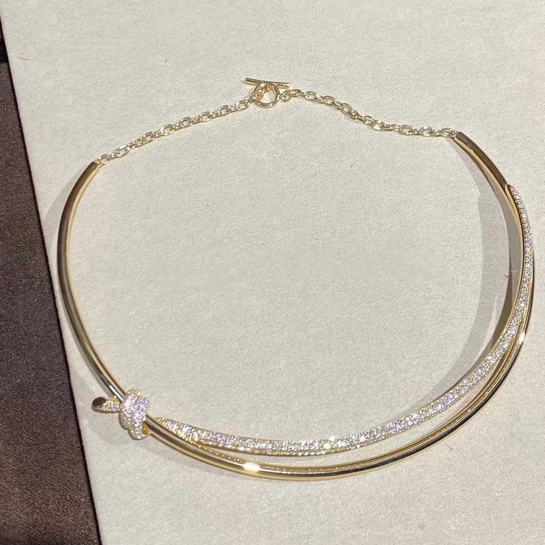 [Regalia Jewels]KNOT DOUBLE ROW NECKLACE IN YELLOW GOLD WITH DIAMONDS