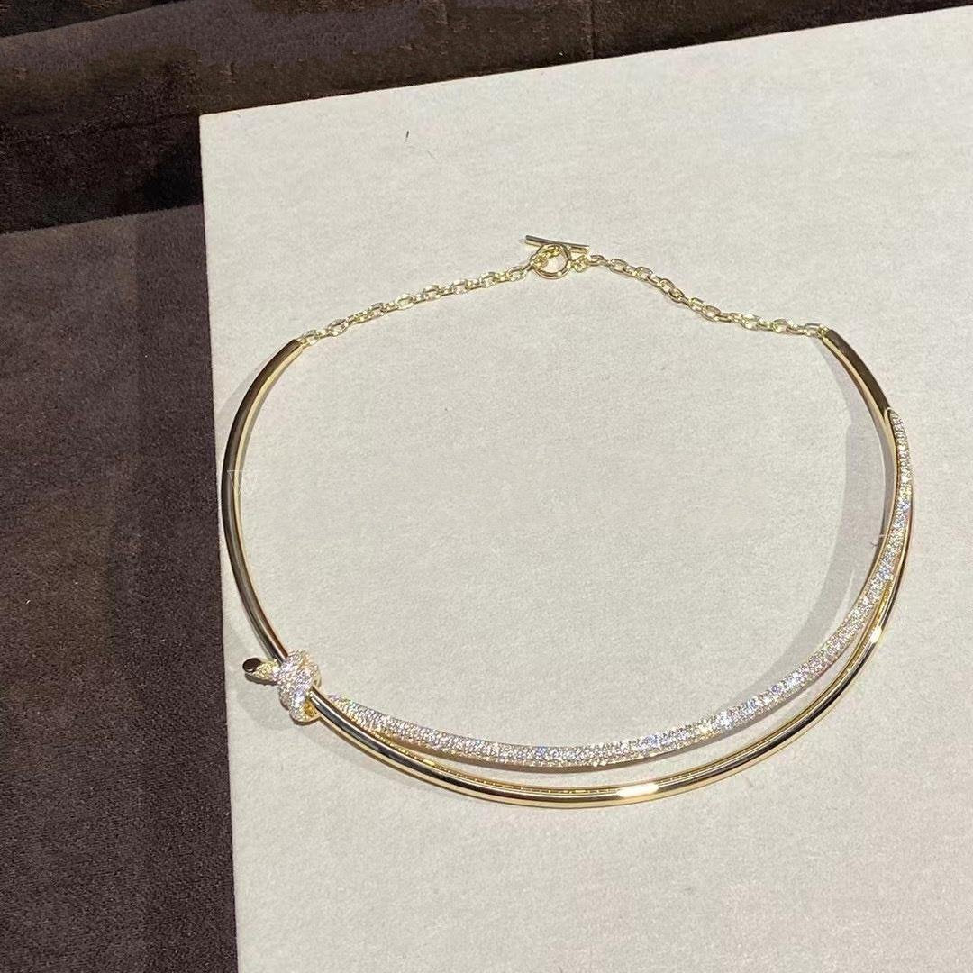 [Regalia Jewels]KNOT DOUBLE ROW NECKLACE IN YELLOW GOLD WITH DIAMONDS