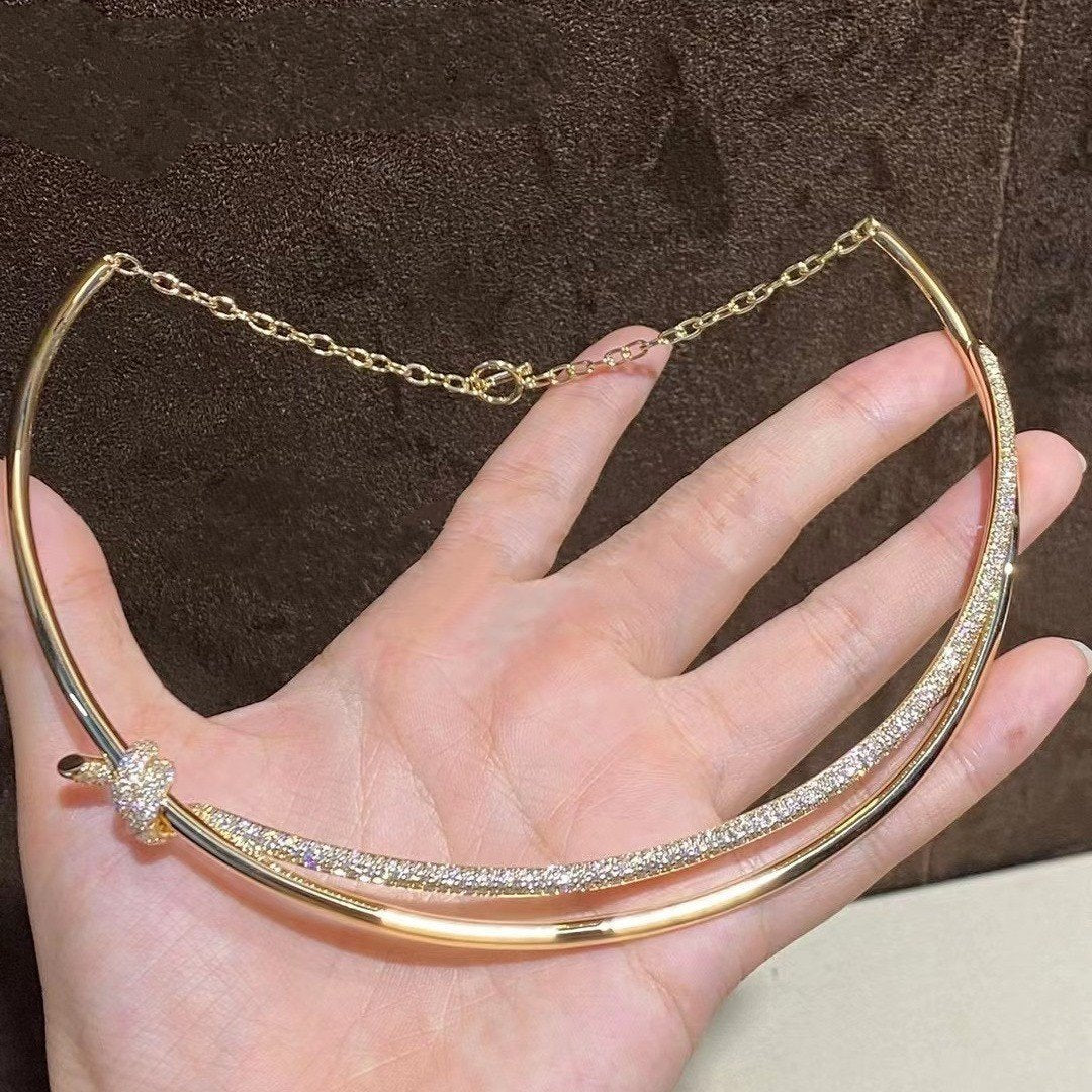 [Regalia Jewels]KNOT DOUBLE ROW NECKLACE IN YELLOW GOLD WITH DIAMONDS