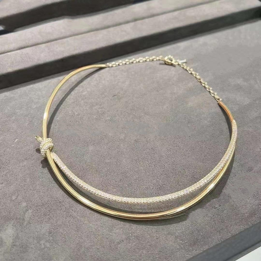 [Regalia Jewels]KNOT DOUBLE ROW NECKLACE IN YELLOW GOLD WITH DIAMONDS