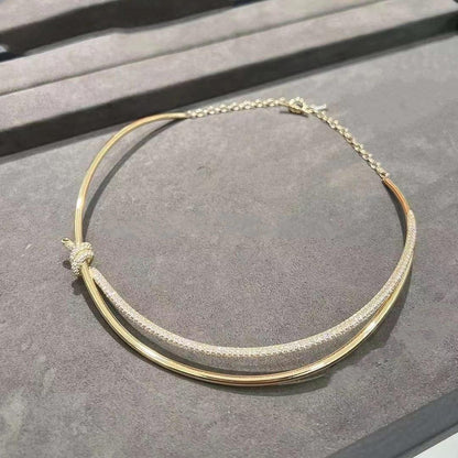[Regalia Jewels]KNOT DOUBLE ROW NECKLACE IN YELLOW GOLD WITH DIAMONDS