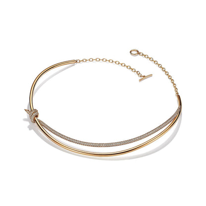 [Regalia Jewels]KNOT DOUBLE ROW NECKLACE IN YELLOW GOLD WITH DIAMONDS