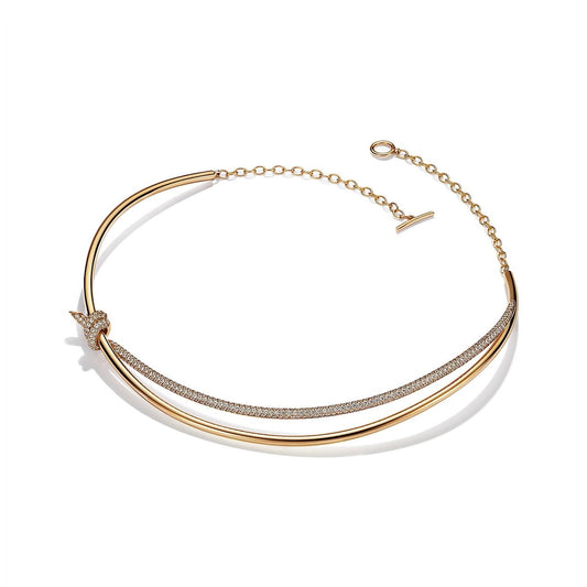 [Regalia Jewels]KNOT DOUBLE ROW NECKLACE IN YELLOW GOLD WITH DIAMONDS