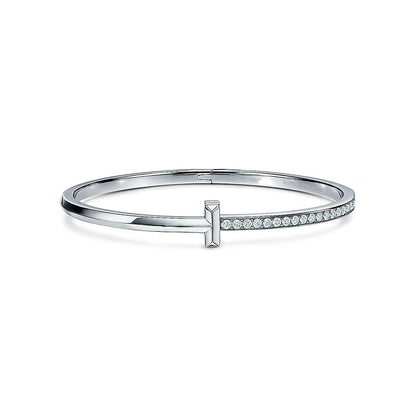 [Regalia Jewels]NARROW T1 HINGED BANGLE DIAMOND SILVER