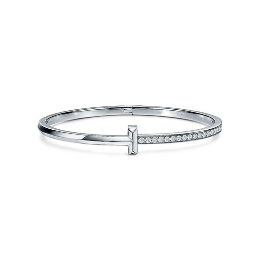 [Regalia Jewels]NARROW T1 HINGED BANGLE DIAMOND SILVER