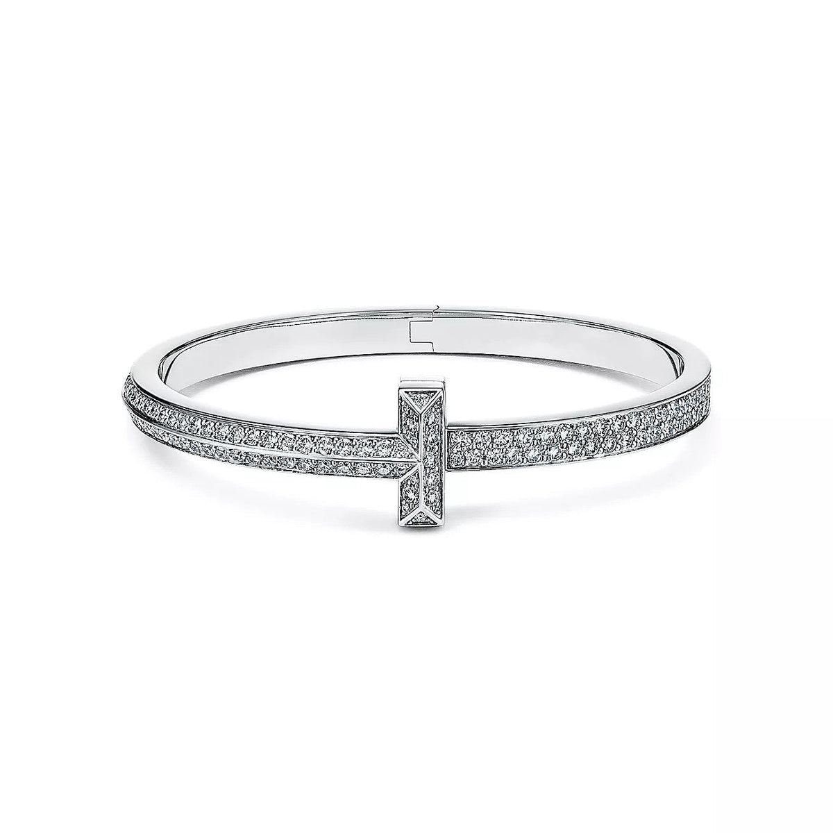 [Regalia Jewels]WIDE DIAMONDS HINGED BANGLE SILVER