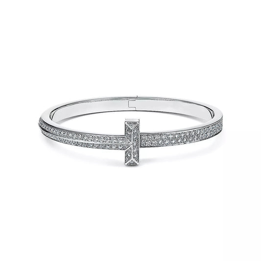 [Regalia Jewels]WIDE DIAMONDS HINGED BANGLE SILVER