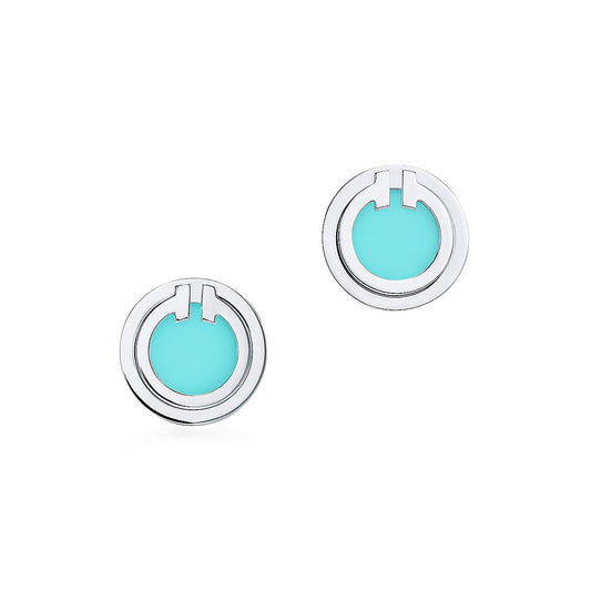 [Regalia Jewels]TURQUOISE CIRCLE WHITE GOLD EARRINGS