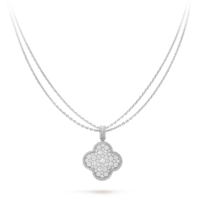 [Regalia Jewelry]CLOVER 25MM SILVER FULL DIAMOND BIG CLOVER NECKLACE