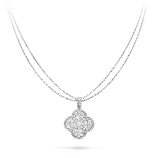 [Regalia Jewelry]CLOVER 25MM SILVER FULL DIAMOND BIG CLOVER NECKLACE