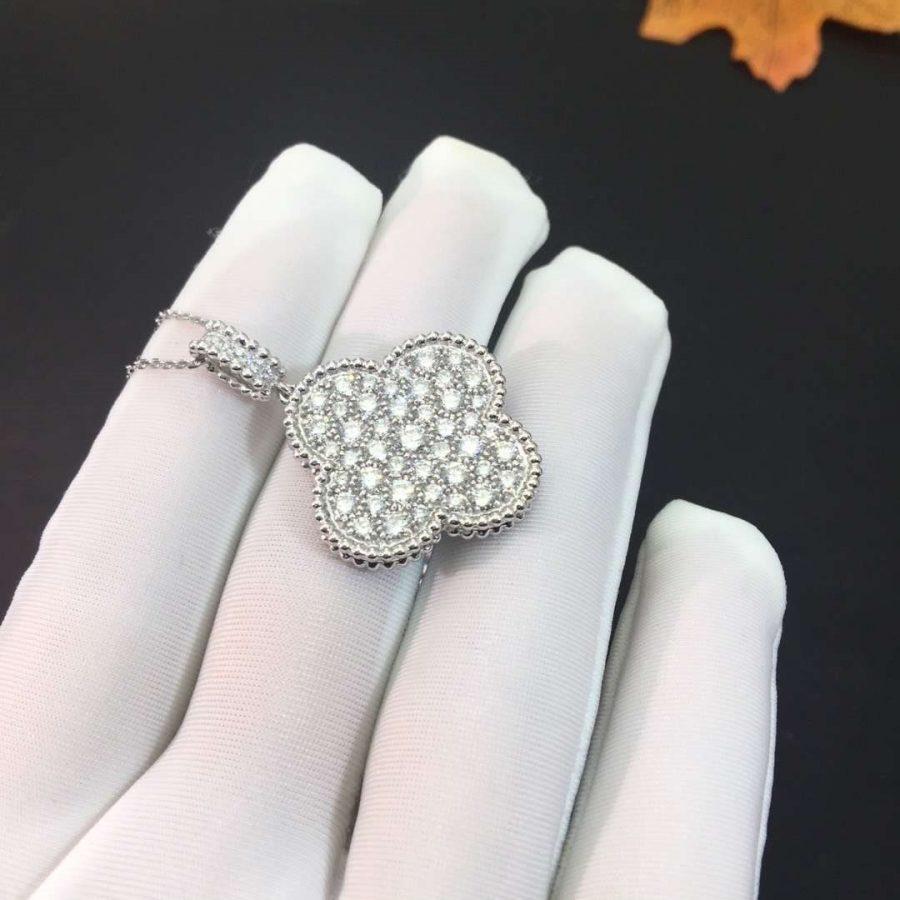 [Regalia Jewelry]CLOVER 25MM SILVER FULL DIAMOND BIG CLOVER NECKLACE