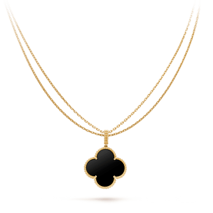 [Regalia Jewelry]CLOVER 25MM GOLD ONYX BIG CLOVER NECKLACE