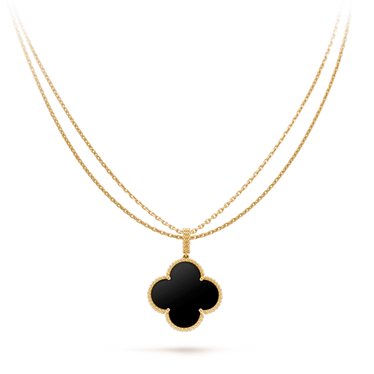 [Regalia Jewelry]CLOVER 25MM GOLD ONYX BIG CLOVER NECKLACE