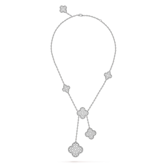 [Regalia Jewelry]CLOVER 5 MOTIFS SILVER DIAMONDS NECKLACE