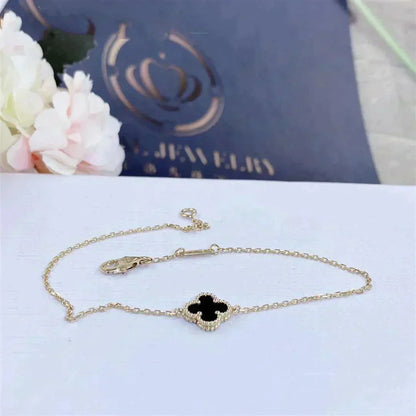 [Regalia Jewelry]CLOVER ONYX SINGLE FLOWER BRACELET