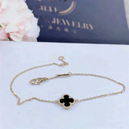 [Regalia Jewelry]CLOVER ONYX SINGLE FLOWER BRACELET