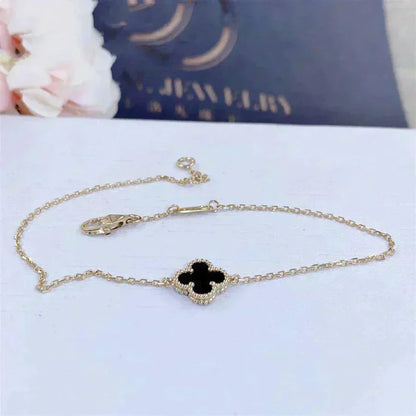 [Regalia Jewelry]CLOVER ONYX SINGLE FLOWER BRACELET