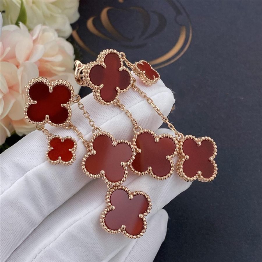 [Regalia Jewelry]CLOVER EARRINGS CARNELIAN 4 MOTIFS PINK GOLD