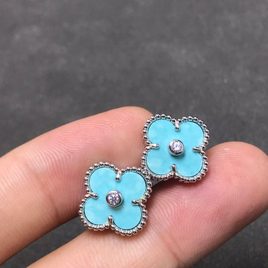 [Regalia Jewelry]CLOVER 1 DIAMOND BLUE SKY SILVER EARRINGS