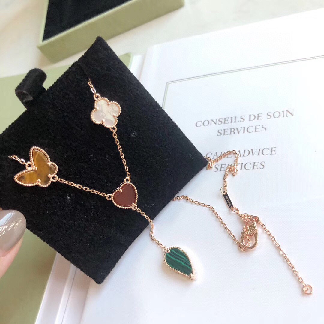 [Regalia Jewelry]LUCKY SPRING 4 MOTIFS ROSE GOLD NECKLACE